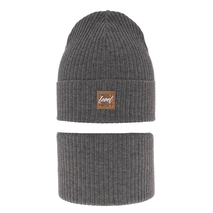 Őszi/tavaszi fiúszett: sapka és sálkendő szürke, pamuttal, Fenix