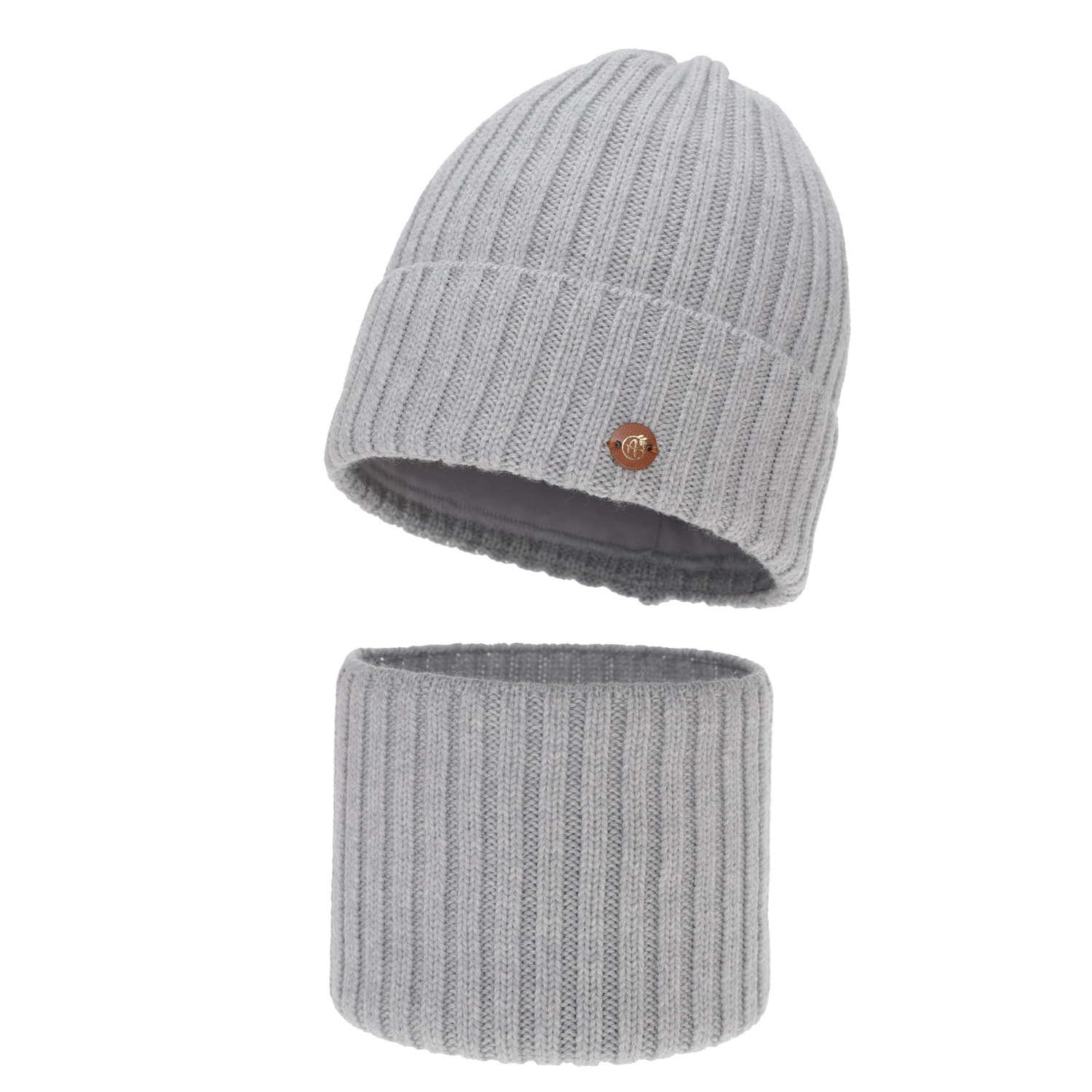 Kislány téli sapka és nyakmelegítő szett, bézs, 100% merinó gyapjú, pamuttal bélelt, Vanira