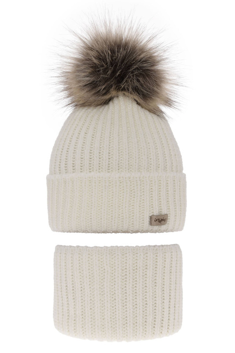 Téli szett lányoknak: pomponos sapka és körkendő krémszínű Willow
