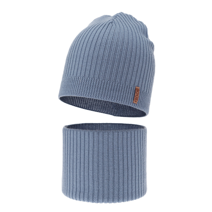 Fiú sapka és kémény, őszi/tavaszi kék szett 100% gyapjú extrafine merinó Chester