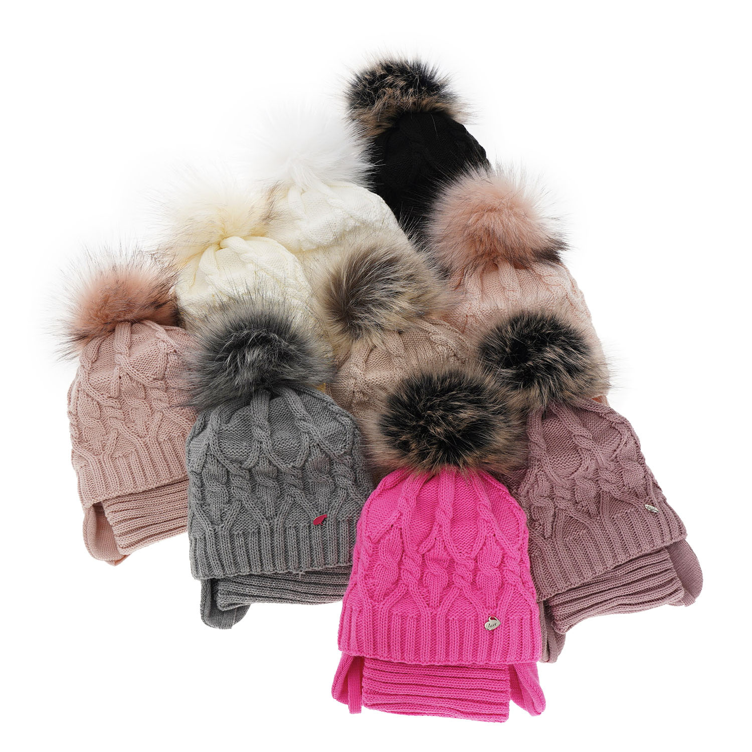 Téli szett lányoknak: sapka és sál rózsaszín pomponnal Elena