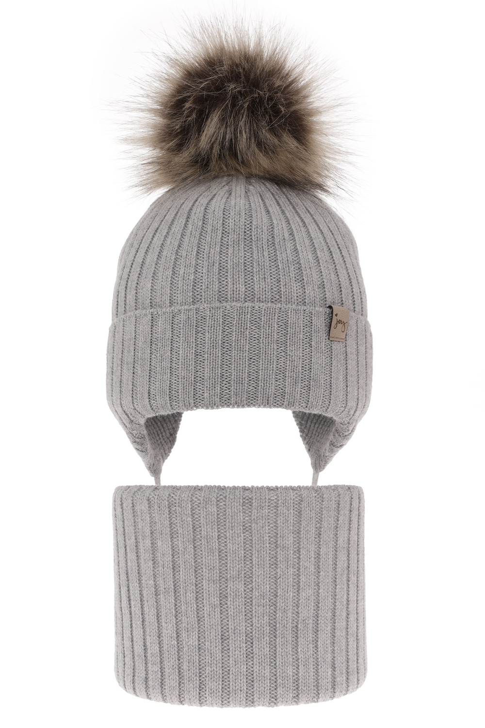 Lányoknak való téli szett: sapka és sál szürke 100% extrafinom merinói gyapjú Junika