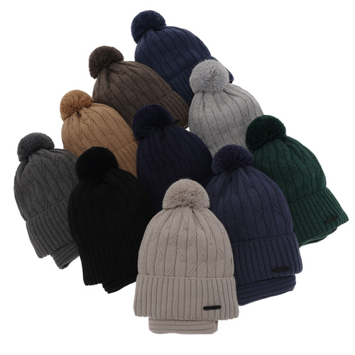 Fiú szett: téli pomponos sapka és béléses komin kék merinói gyapjú Talar