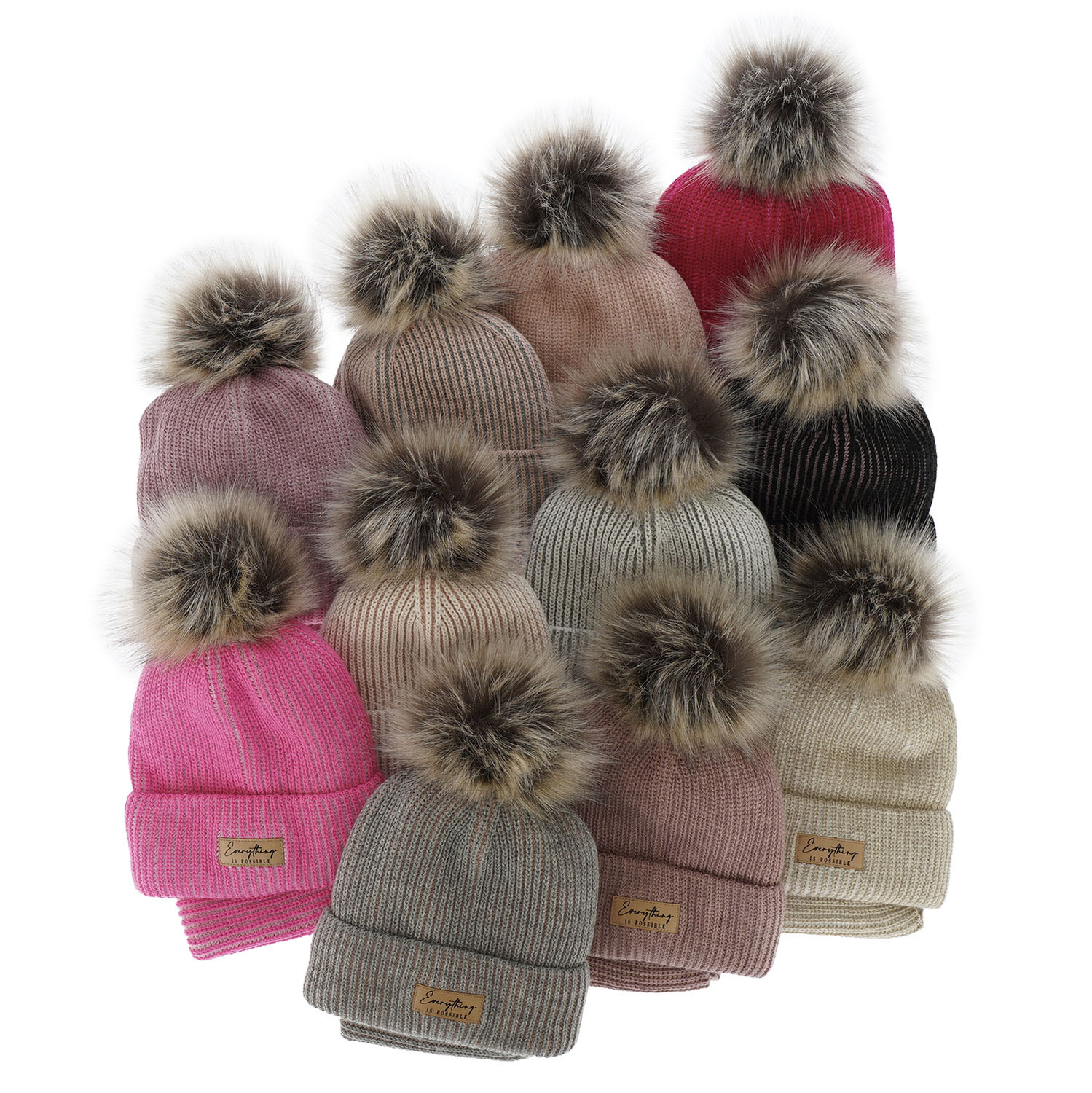 Lány téli szett: sapka és sál rózsaszín bojtokkal Floryda