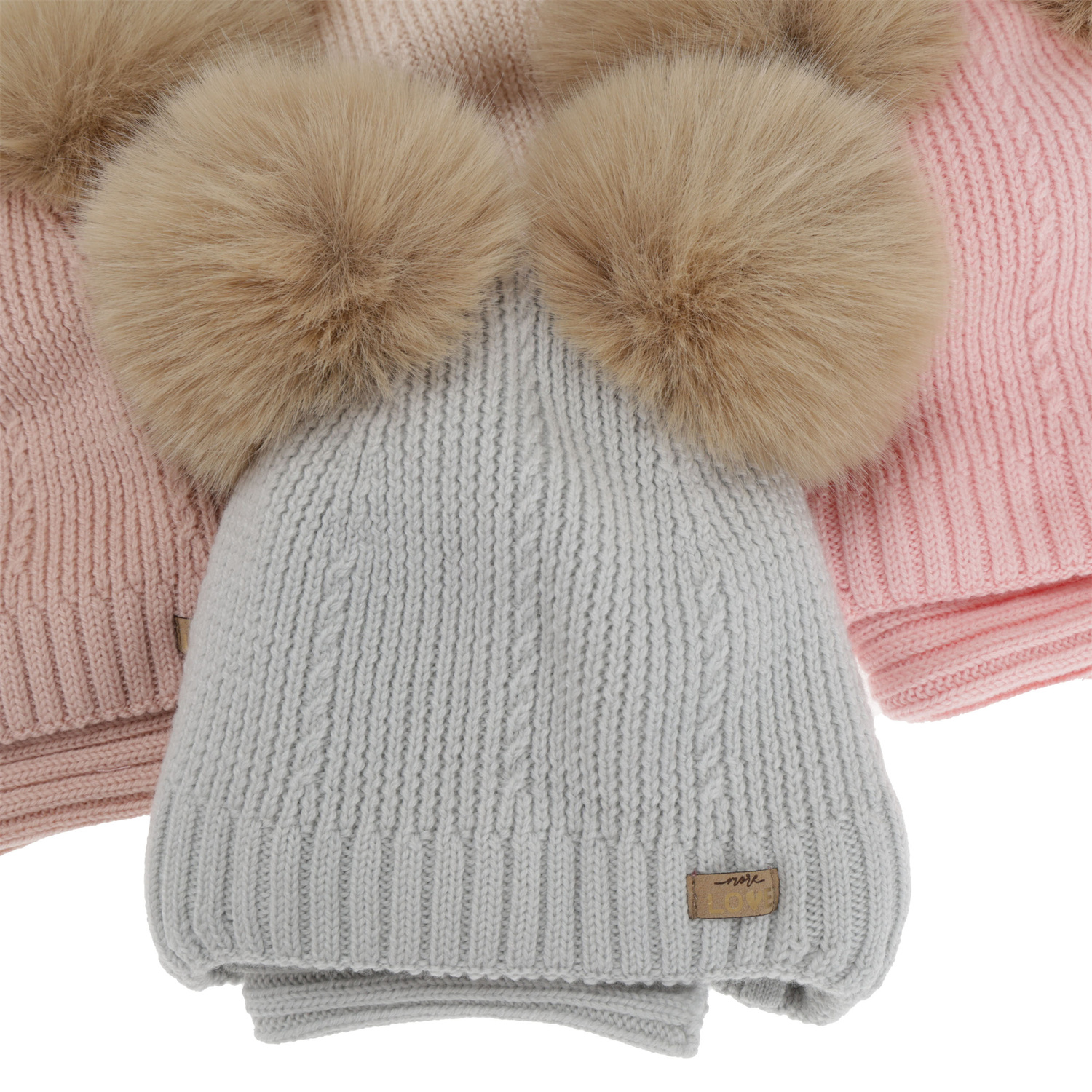 Kislány sapka és sál, téli szett, rózsaszín, 100% merinó gyapjú, gyapjú polárral bélelt, Lumia