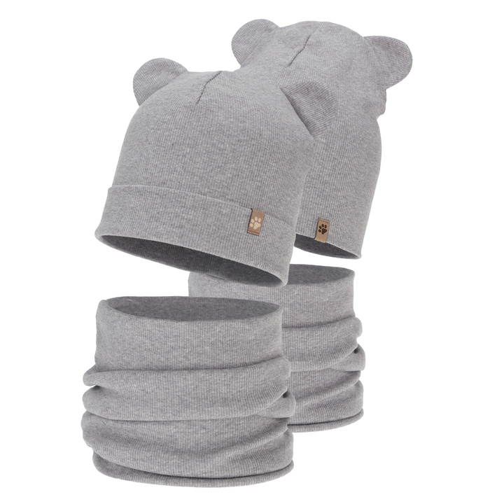 Kisfiú tavaszi-őszi sapka és nyakmelegítő szett, szürke, Farim