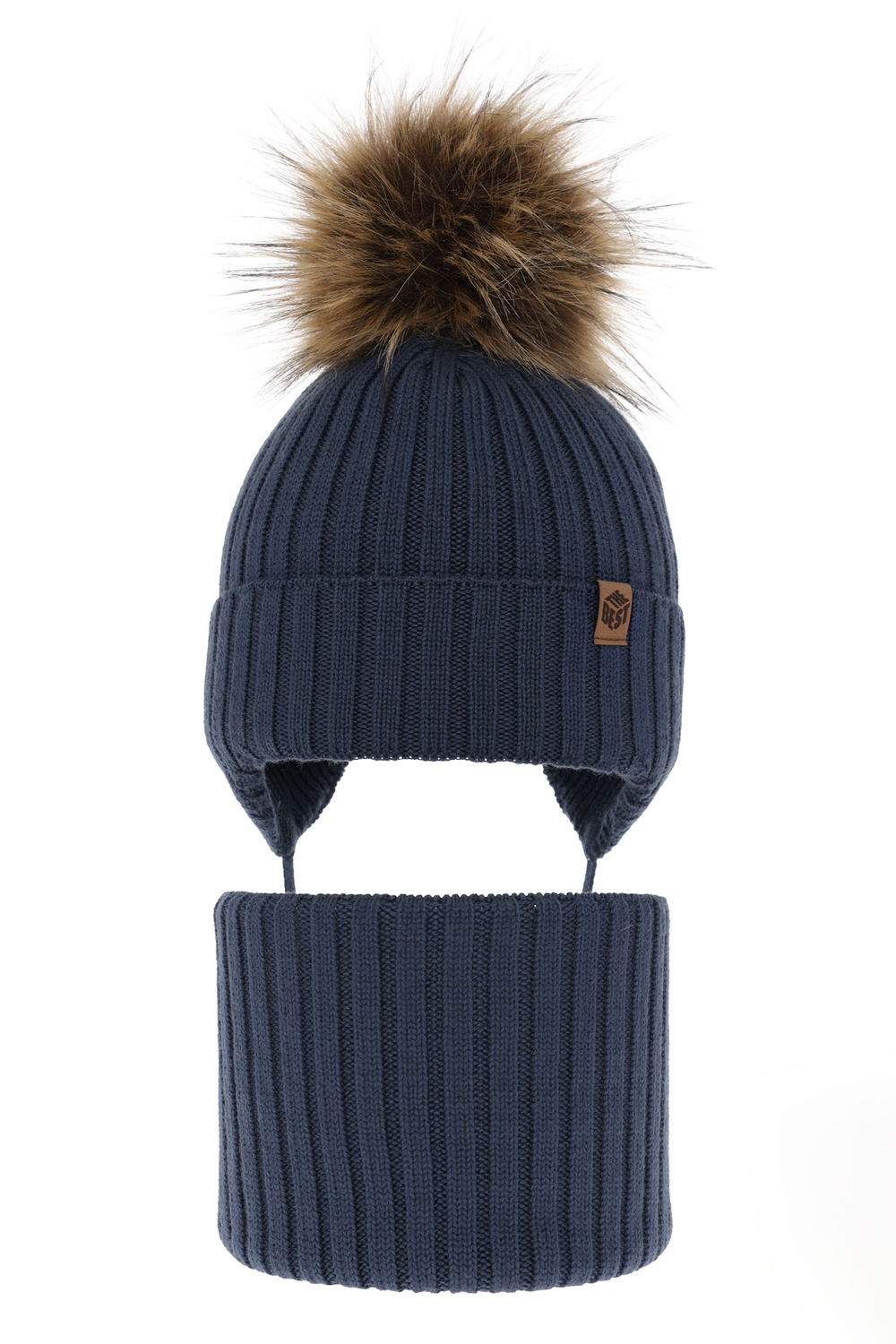 Fiú téli szett: sapka és sál kék 100% extrafinom merinói gyapjú Juno