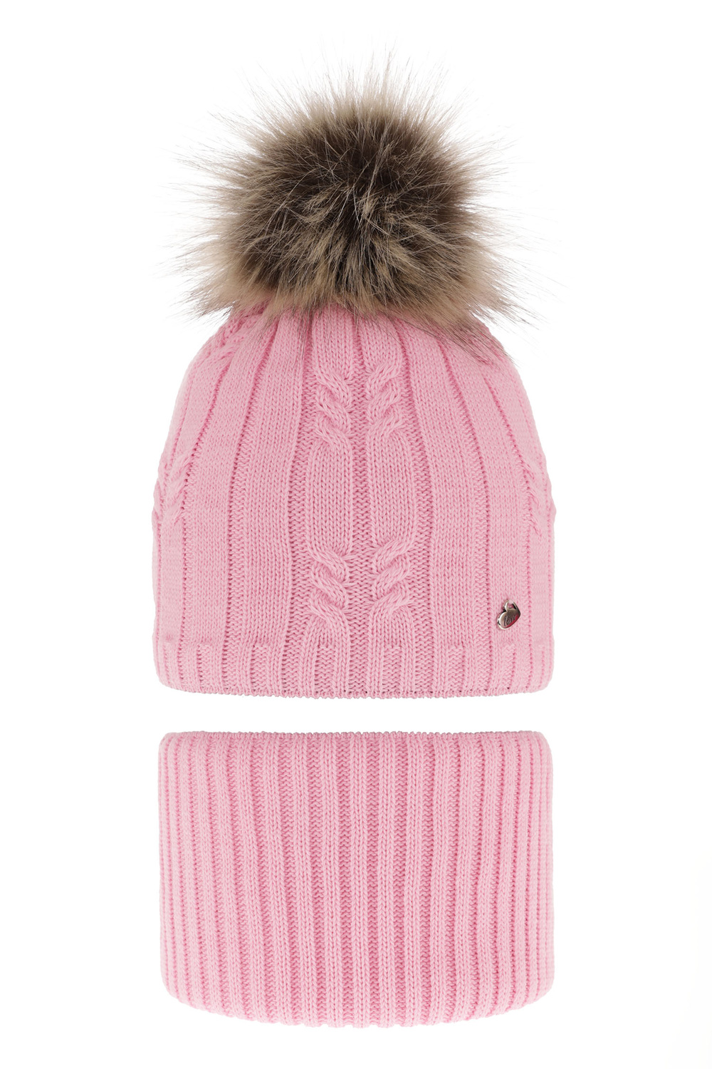 Téli szett lányoknak: pomponos sapka és sál rózsaszín Amaltea