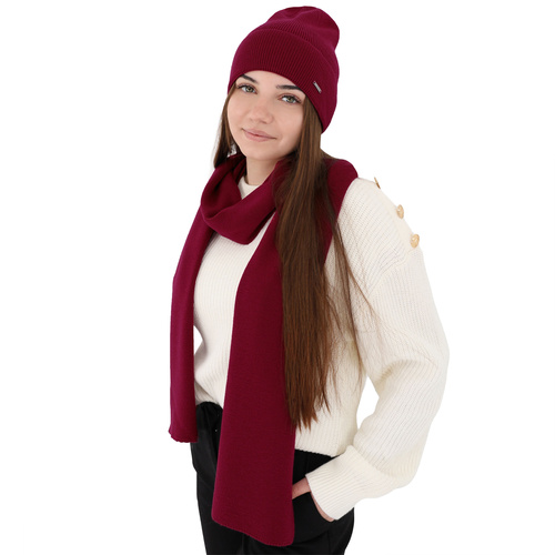 Őszi-téli női szett: sapka és sál camel 100% gyapjú extra fine merino Melpomena