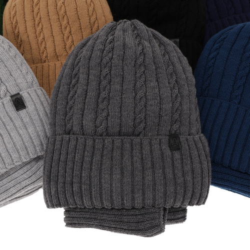 Fiús téli készlet: sapka és sál polárral bélelt sötétkék merinói gyapjú Kairo