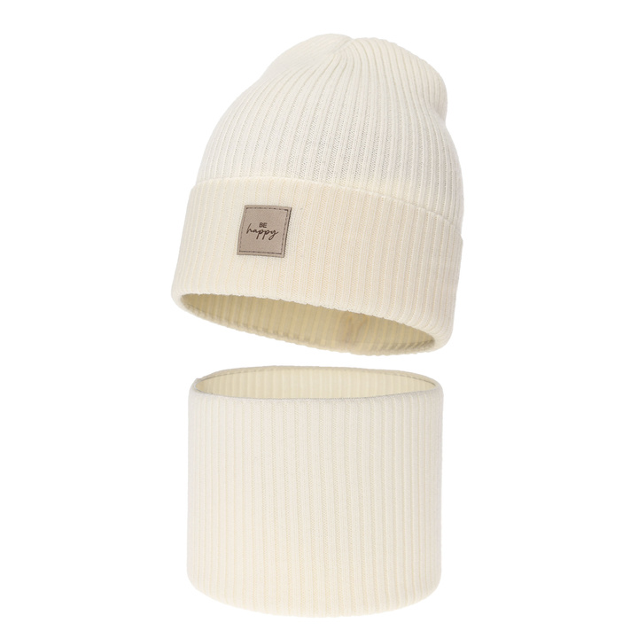 Őszi, tavaszi szett lányoknak: sapka és sál, krémszínű, 100% gyapjú merinó Vanita