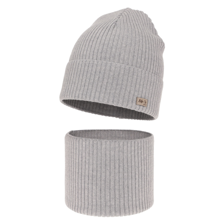 Őszi/tavaszi szett lányoknak: sapka és sál szürke 100% gyapjú extrafine merinó Itra