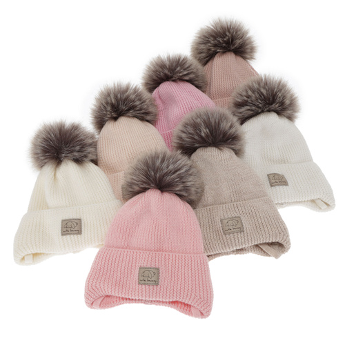 Kislány téli sapka, rózsaszín, megkötős, 100% merinó gyapjú, Jena