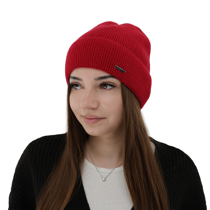 Női téli sapka, piros, merinó gyapjúval és cashmere-rel, Sindra