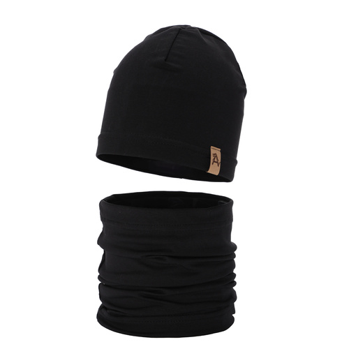 Őszi/tavaszi szett fiúknak: pamut sapka és csősál fekete Griffin