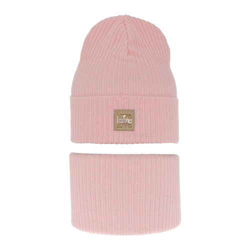 Őszi/tavaszi készlet lányoknak: sapka és nyakmelegítő, pamuttal, rózsaszín Furora