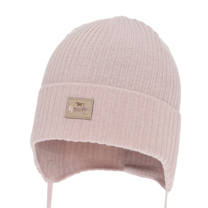 Kislány őszi-tavaszi sapka, rózsaszín, megkötős, pamuttal, Tindra