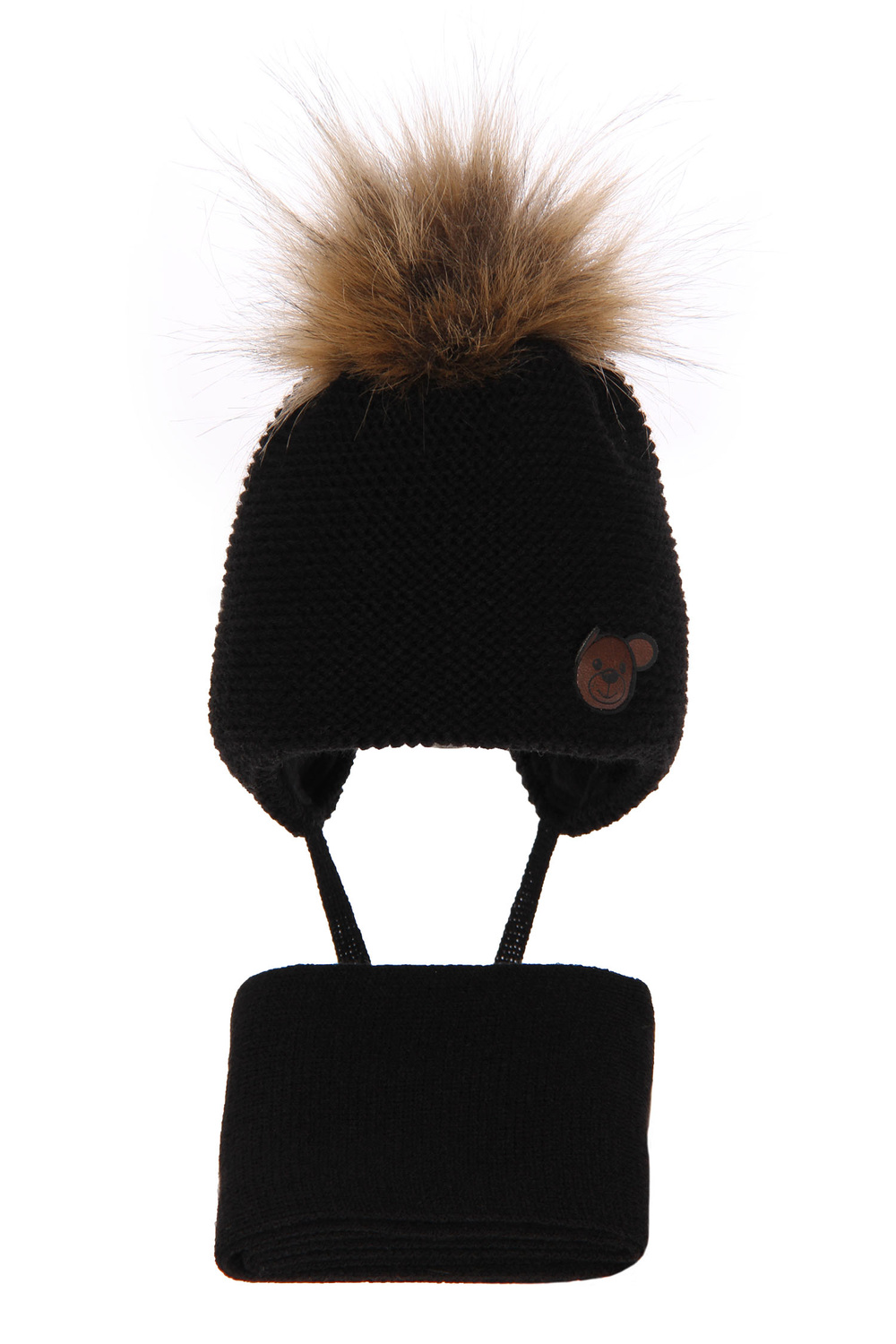 Téli szett fiúknak: pomponos sapka és fekete sál Banksi