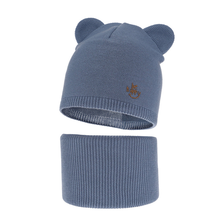 Őszi/tavaszi fiúszett: sapka és sálkendő, pamuttal, kék Ludvic