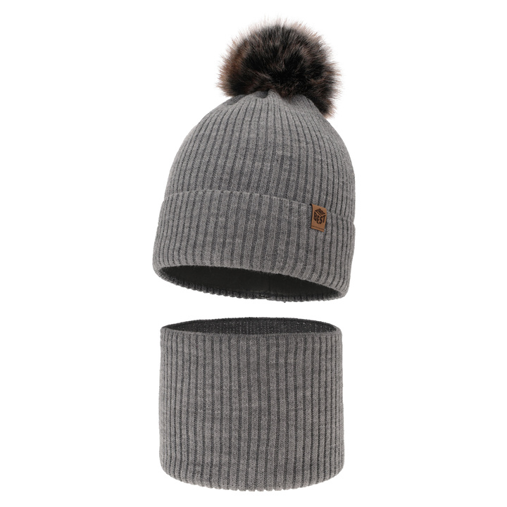 Fiúk téli készlet: sapka pomponnal és sál szürke színben Wizar