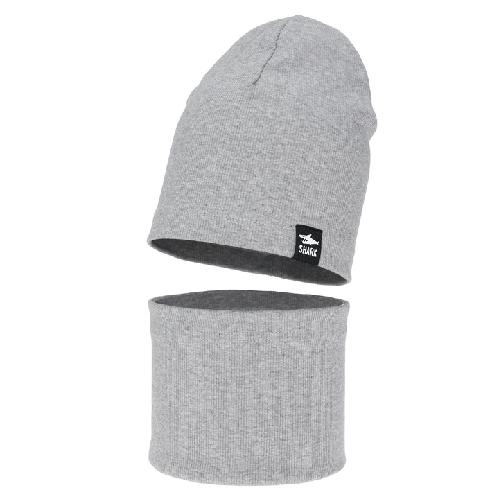 Őszi/tavaszi szett fiúknak: pamut sapka és csősál szürke Rumel