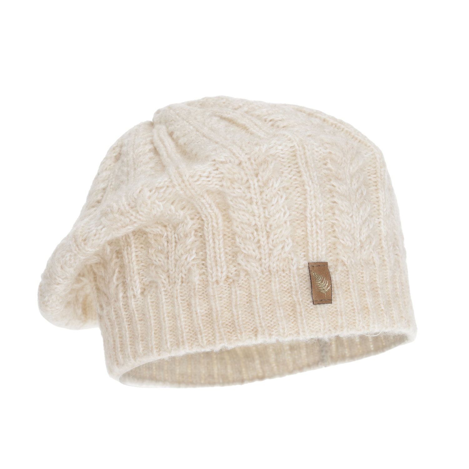 Női téli beret, jasnobeżowy, merinó gyapjúval, Senja