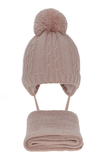 Lány téli szett: sapka és sál rózsaszín pomponnal Candy