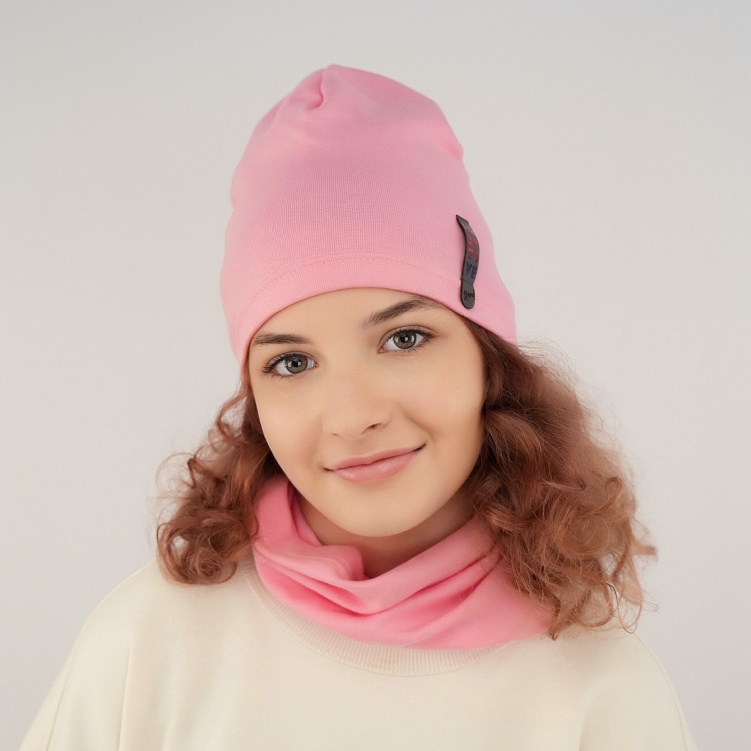 Lány őszi/tavaszi szett: sapka és pamut nyakmelegítő krémszínű Flores