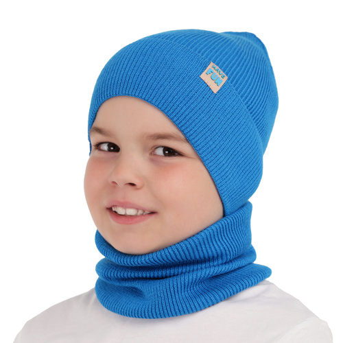Őszi/tavaszi fiúszett: sapka és sálkendő, pamuttal, tengerészkék Ottavio