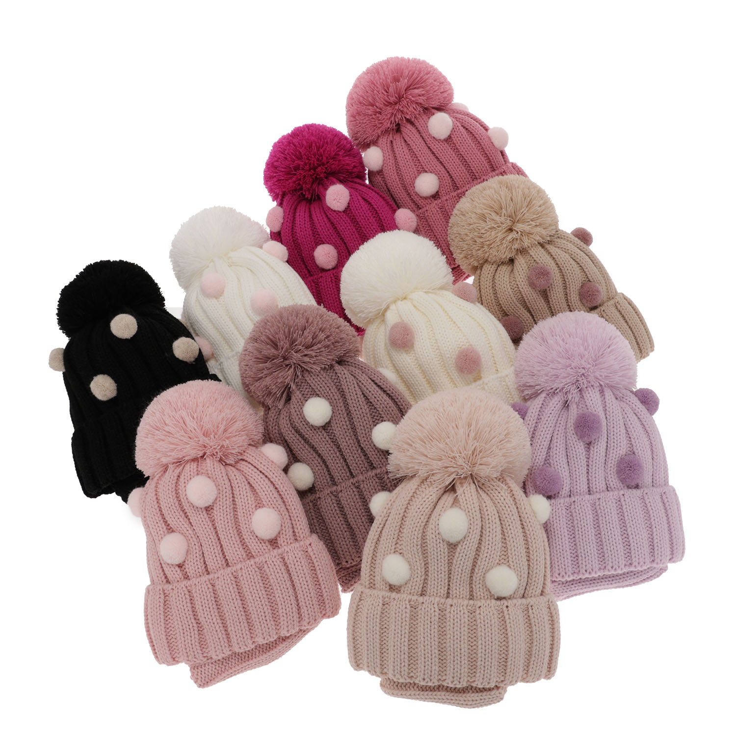 Téli szett kislányoknak: sapka pomponnal és sál fehér Hekate