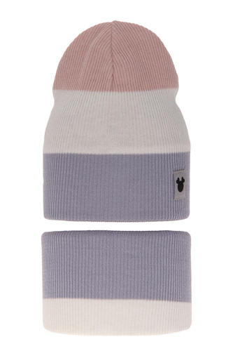 Lány őszi/tavaszi szett: sapka és, pamuttal, szürke csősál Eureka.