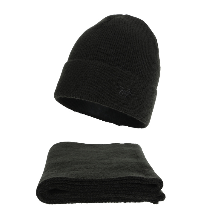 Női téli sapka és sál szett, fekete, Rava