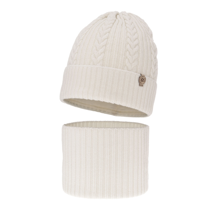 Lányoknak való téli szett: sapka és sál fehér 100% extrafinom merinói gyapjú Jenny