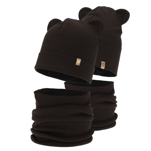 Kislány tavaszi-őszi sapka és nyakmelegítő szett, pamut, sötétbarna, Luminia