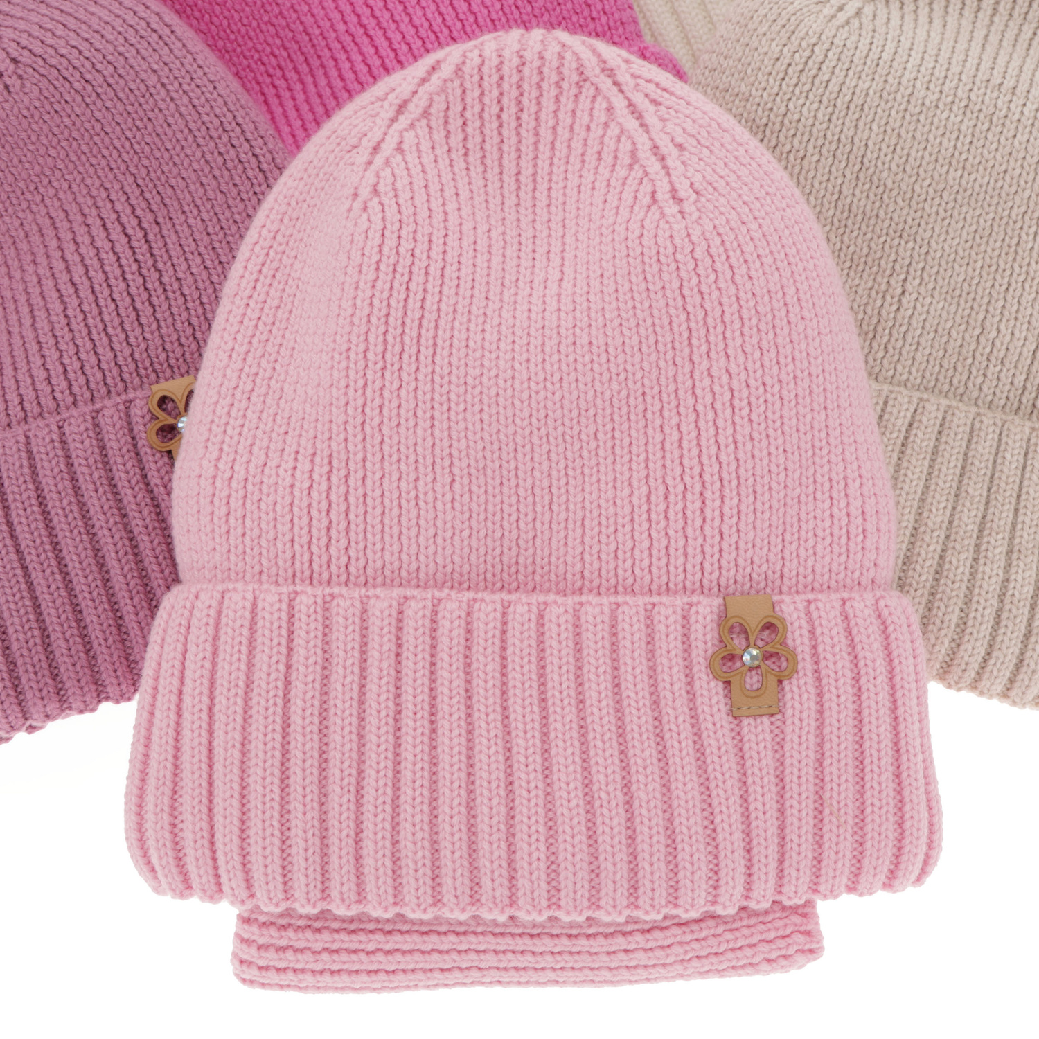 Kalap és kémény lányoknak, téli szett bézs 100% gyapjú extrafine merino Nelita