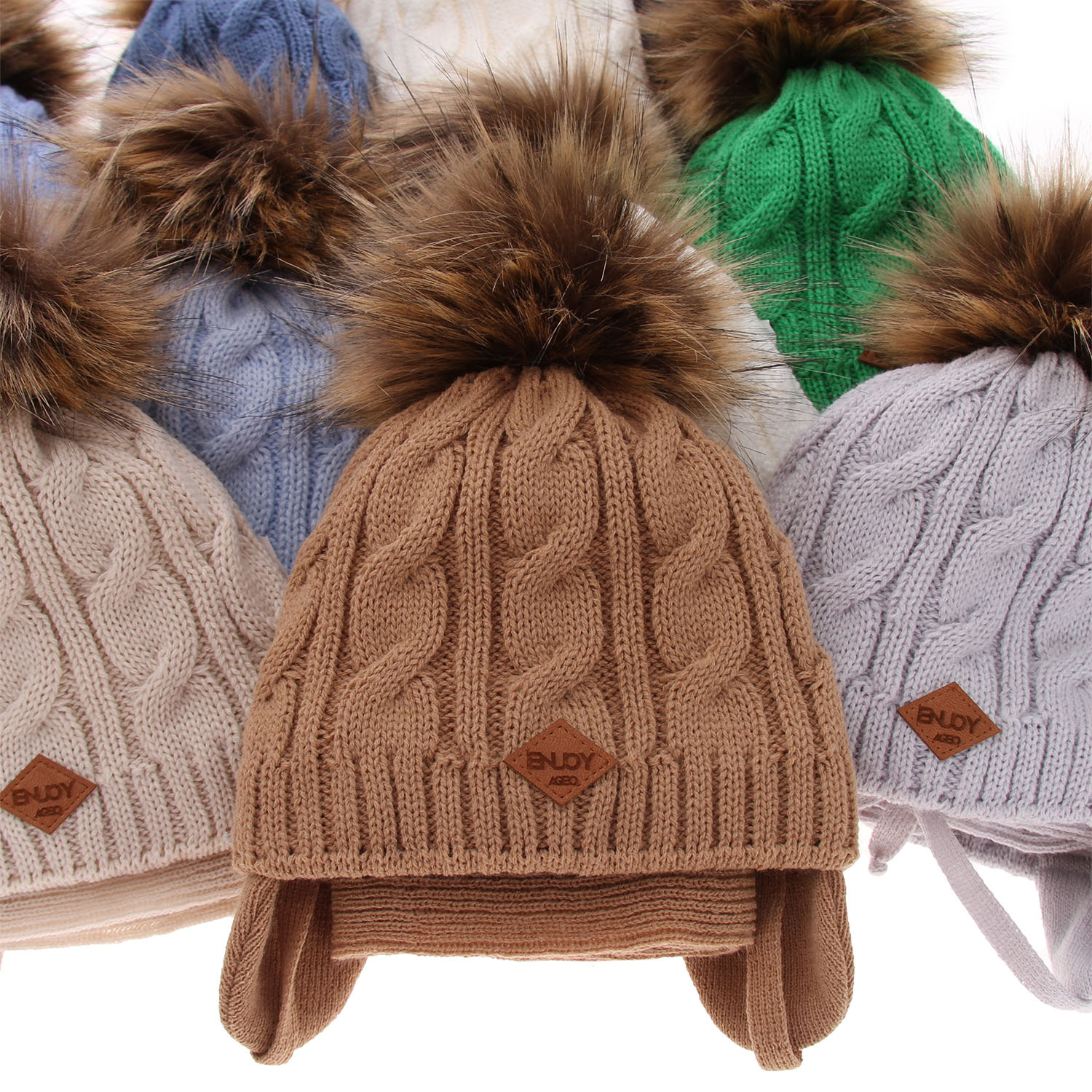 Fiú téli szett: sapka és sál pomponnal camel Minor