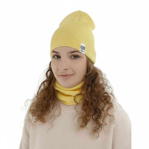 Őszi/tavaszi kislány szett: sapka és csősál, pamuttal, sárga Farinka