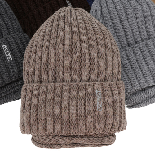 Kisfiú téli sapka és nyakmelegítő szett, fekete, merinó gyapjúval, polárral bélelt, Banasko