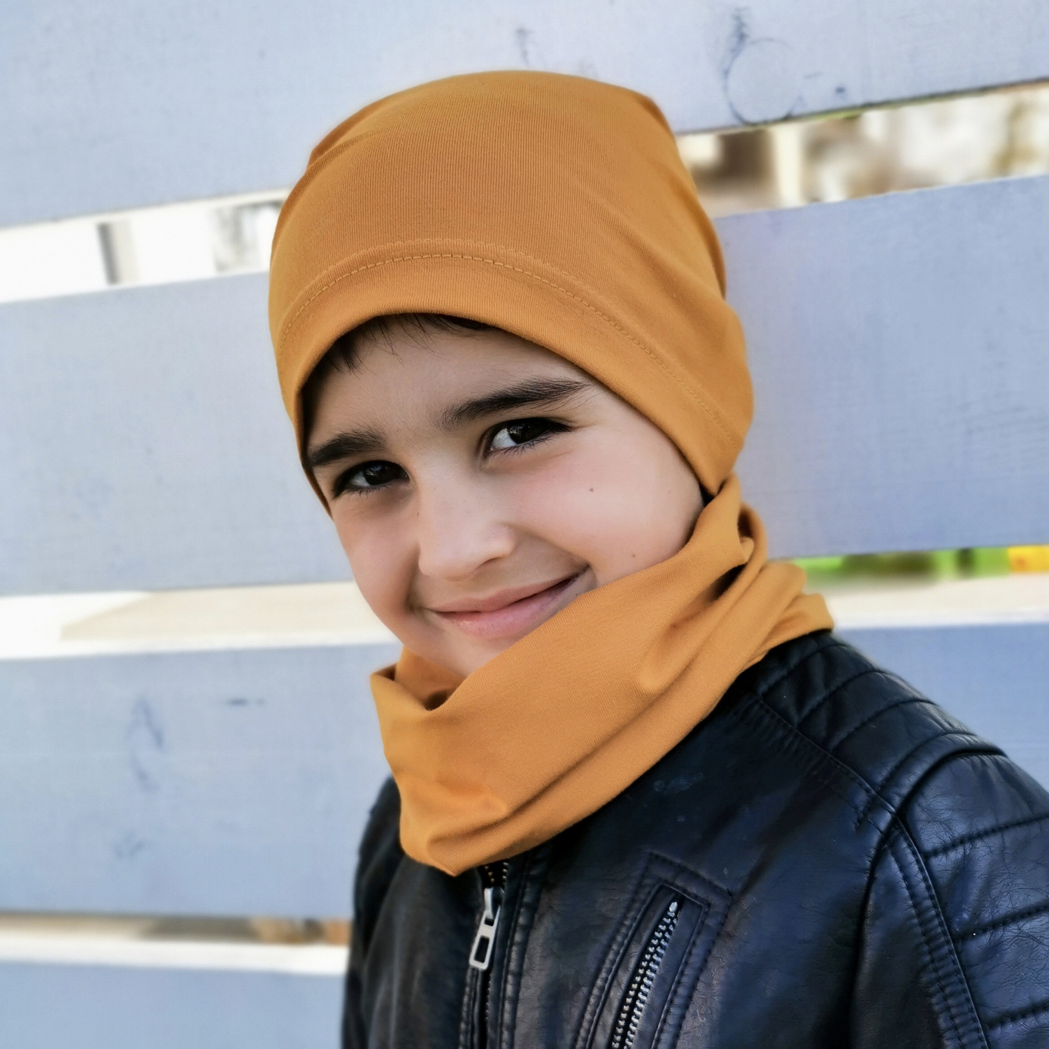 Fiú pamut szett: sapka és őszi/tavaszi csősál khaki Hazel