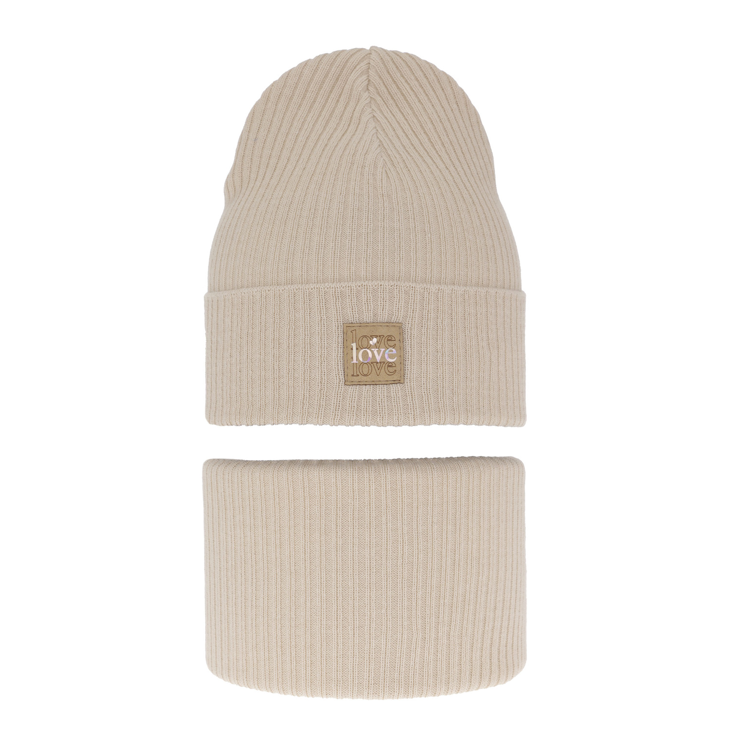 Őszi/tavaszi készlet lányoknak: sapka és nyakmelegítő, pamuttal, bézs Furora