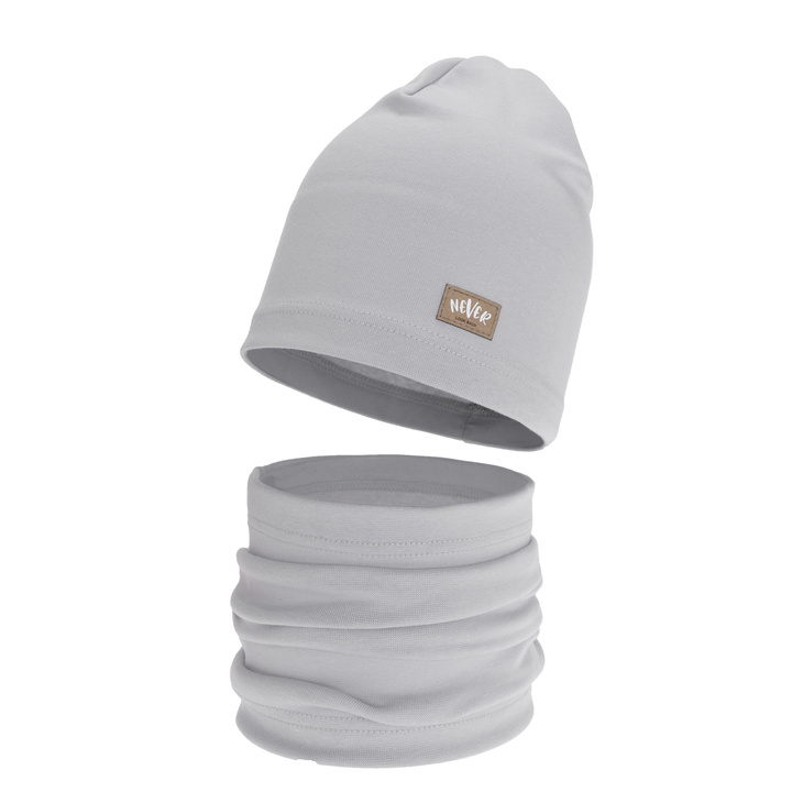 Kislány tavaszi-őszi sapka és nyakmelegítő szett, szürke, pamut, Torila