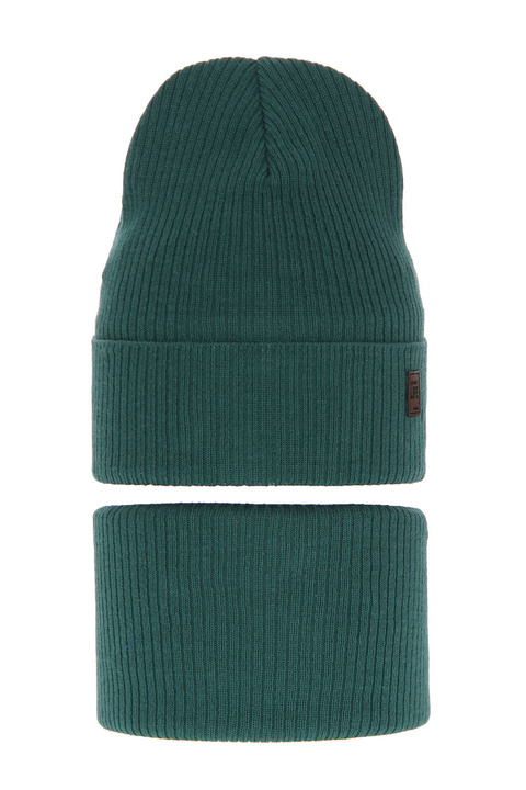 Fiú őszi/tavaszi szett: sapka és sál, pamuttal, smaragd Dragon