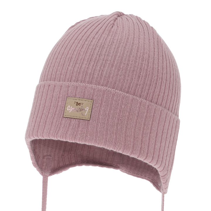 Kislány őszi-tavaszi sapka, rózsaszín, megkötős, pamuttal, Tindra