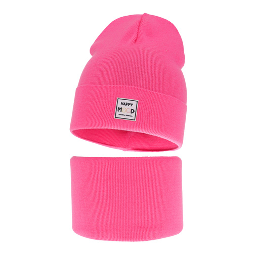 Őszi/tavaszi készlet lányoknak: sapka és nyakmelegítő, pamuttal, rózsaszín Mersila