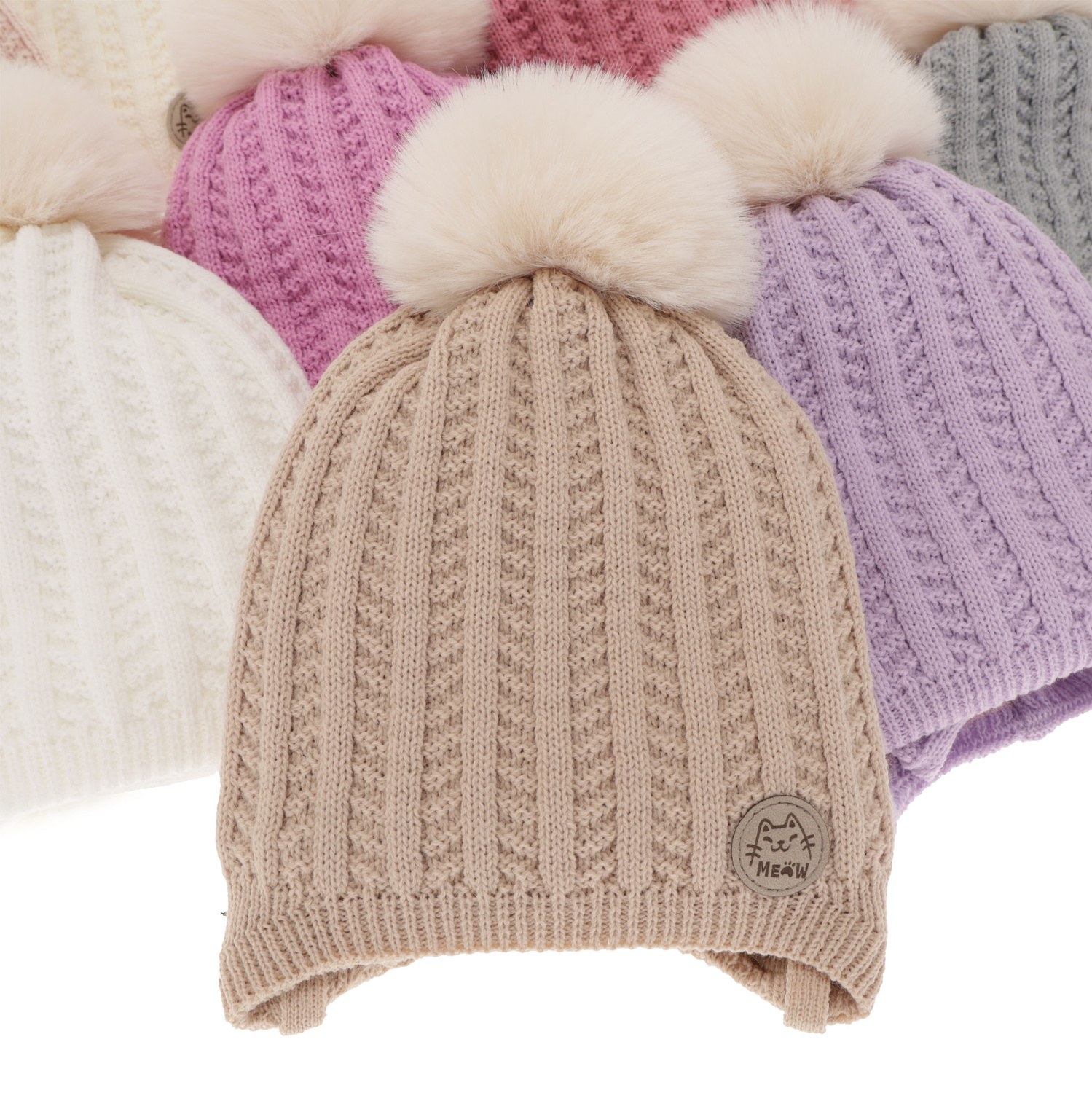 Lányoknak való téli szett: sapka pomponnal és lila kémény Kenta