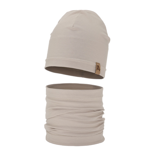 Őszi/tavaszi szett fiúknak: pamut sapka és csősál bézs Griffin