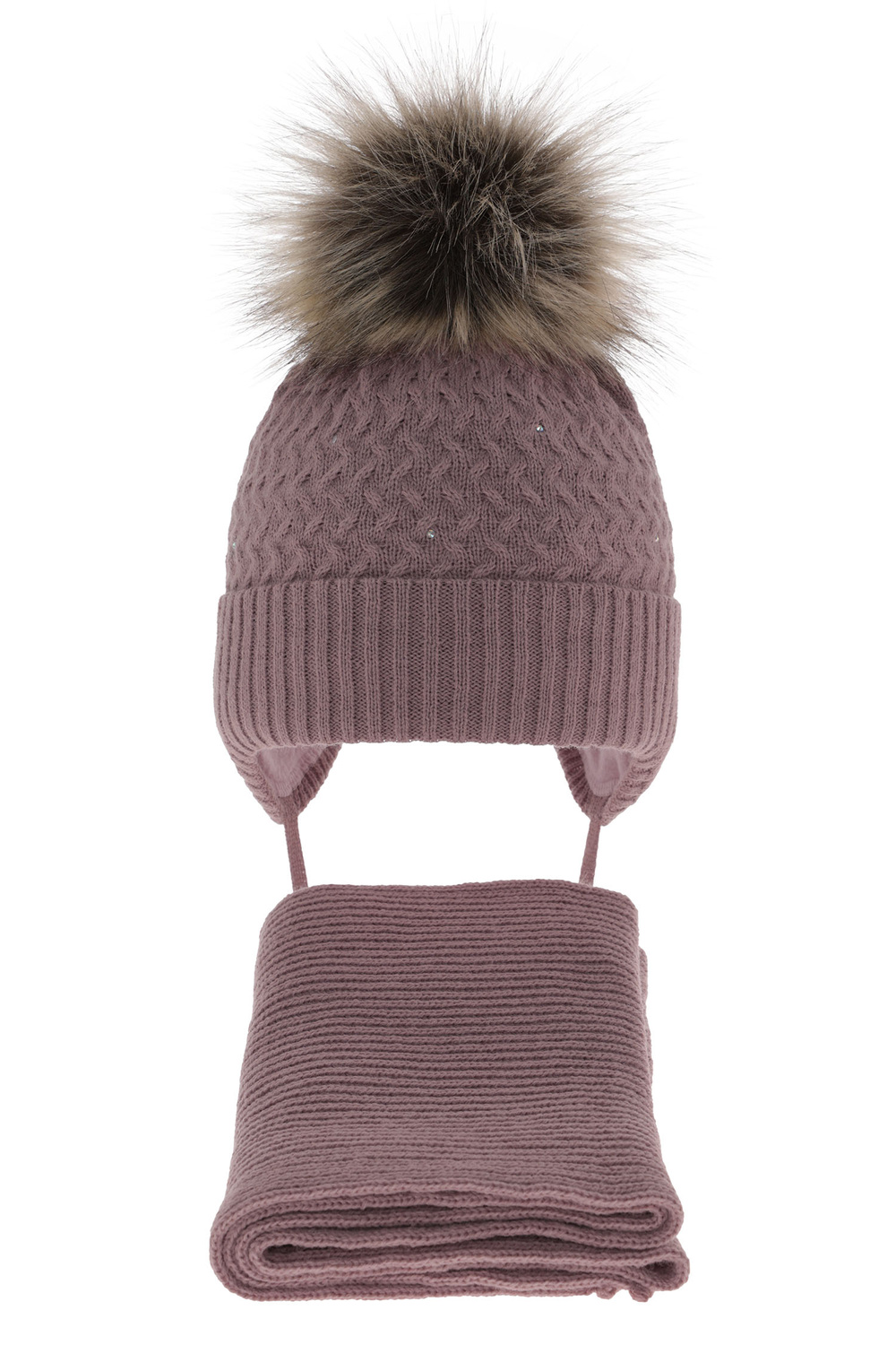 Lány téli szett: pomponos sapka és hegyvidéki sál Zelta