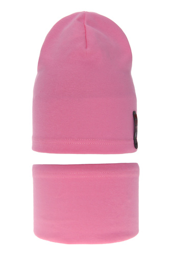 Lány őszi/tavaszi szett: pamut sapka és sálgallér rózsaszín Flores