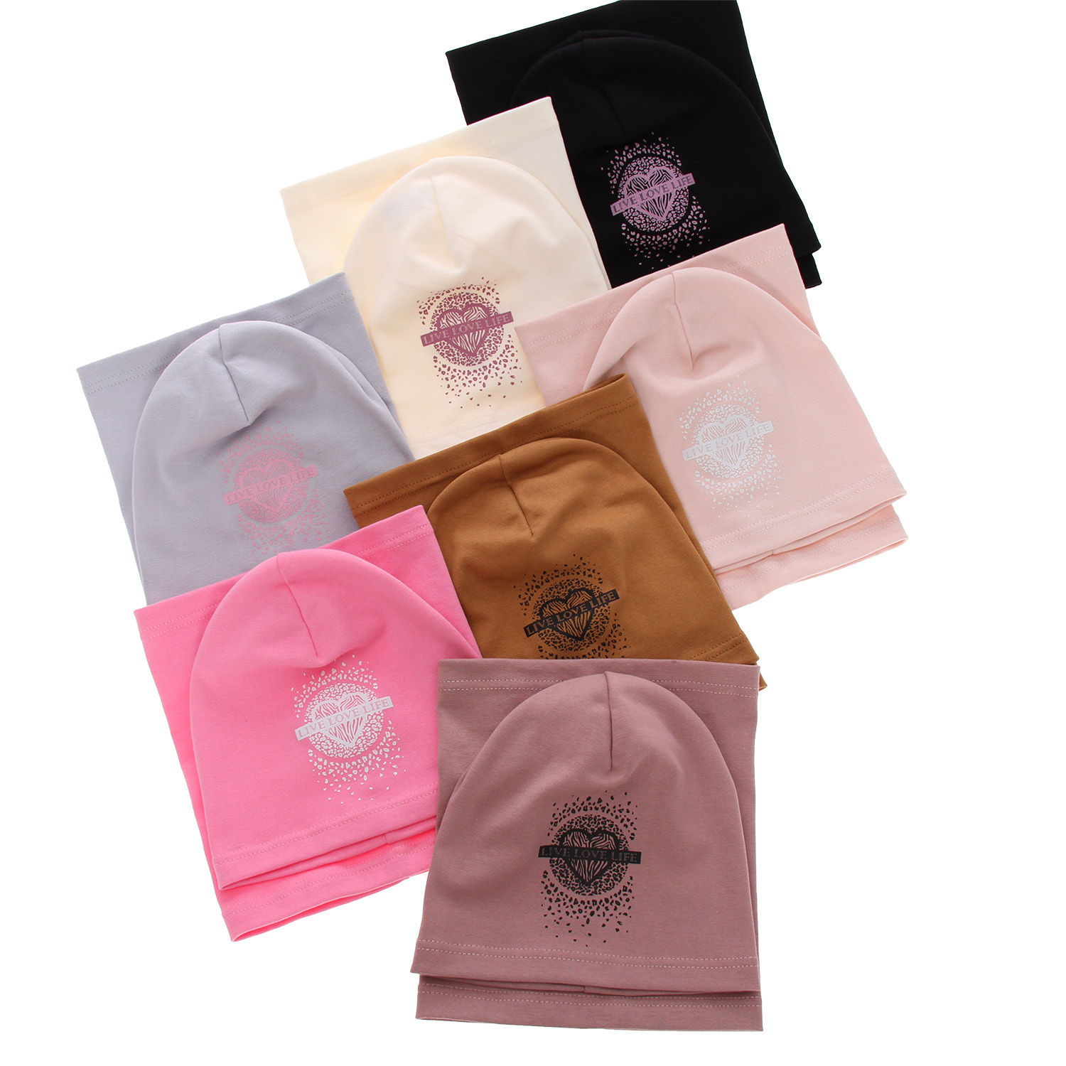 Őszi/tavaszi szett lányoknak: fekete pamut sapka és csősál Esmeralda