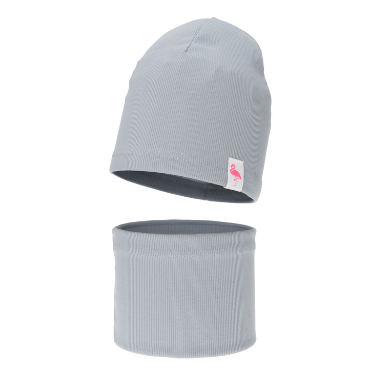 Őszi/tavaszi készlet kislányoknak: pamut sapka és sál, szürke, Rumilla